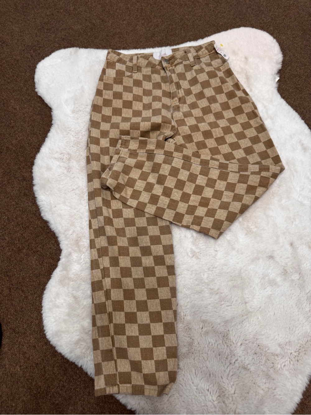 Women's Checkerboard Corduroy Jeans in Light Brown